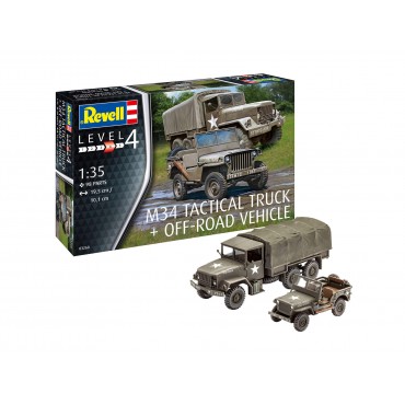 KIT PARA MONTAR REVELL CAMINHÃO M34 TACTICAL + VEÍCULO OFF-ROAD (JEEP) 1/35 98 PEÇAS REV 03260